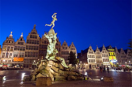 Europe, Belgium, Flanders, Antwerp, baroque Brabo fountain, 1887 by Jef Lambeaux, Grote Markt night time illumination Stock Photo - Rights-Managed, Code: 862-05996859