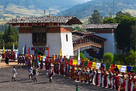 Senior officals and monks taking part in a dress rehearsal for the Fifth King's Royal Wedding at Punakha Dzong. Stock Photo - Rights-Managed, Code: 862-05997036