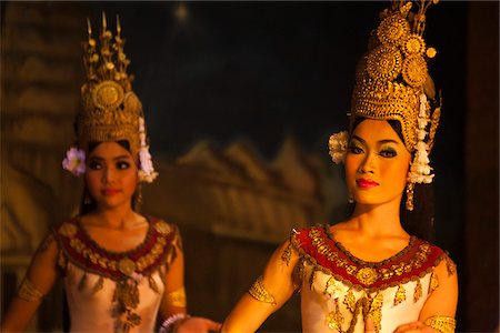 Cambodia, Siem Reap Province, Siem Reap. Traditional Apsara dancers giving an evening performance. Stock Photo - Rights-Managed, Code: 862-05997270