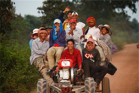 Cambodia, Banteay Meanchey Province. Some very happy young labourers returning home after a day's work. Stock Photo - Rights-Managed, Code: 862-05997272