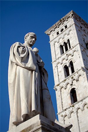 st michael - Italy, Tuscany, Lucca. Monument to Francesco Burlamacchi and the Bell Tower in Piazza San Michele Stock Photo - Rights-Managed, Code: 862-05997930