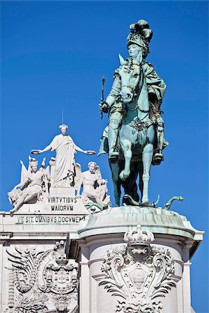 Monument to King on Praça do comercio, commerce square, near Tajus river, Baixa district, Lisbon, Portugal, Europe Stock Photo - Rights-Managed, Code: 862-05998875