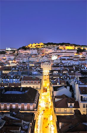 The historical centre and the Sao Jorge castle at dusk. Lisbon, Portugal Stock Photo - Rights-Managed, Code: 862-05998987