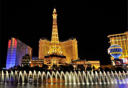 U.S.A., Nevada, Las Vegas, Ballys, Paris and Planet Hollywood and Fountains Stock Photo - Rights-Managed, Code: 862-05999681