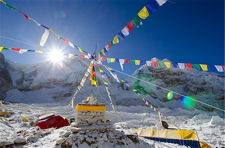 Asia, Nepal, Himalayas, Sagarmatha National Park, Solu Khumbu Everest Region, tents and prayer flags at Everest Base Camp Stock Photo - Rights-Managed, Code: 862-06542409
