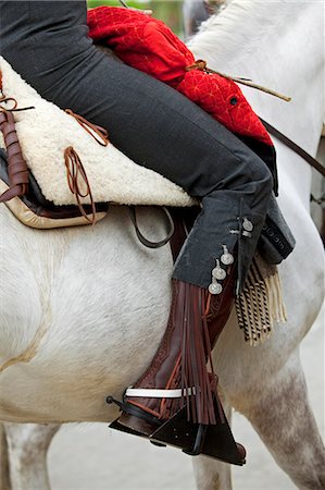 Seville, Andalusia, Spain, Detail of pants boots and horses saddle worn by men at the Feria de Abril Stock Photo - Rights-Managed, Code: 862-06542807
