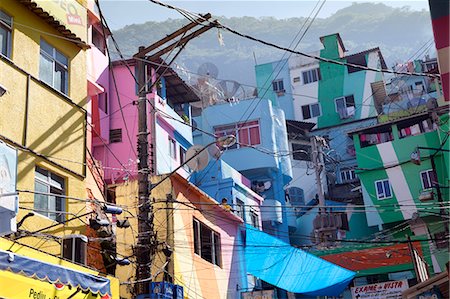 slums - South America, Rio de Janeiro, Rio de Janeiro city, view of breeze block houses in Praca Cantao in the Dona Marta favela, Santa Marta community Stock Photo - Rights-Managed, Code: 862-06675804