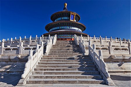 simsearch:862-06676770,k - View from below of the steps leading upto the Hall of Prayer for Good Harvests in the Temple of Heaven Tian Tan Complex, Beijing, China. Stock Photo - Rights-Managed, Code: 862-06676141