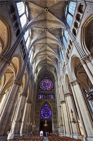 simsearch:862-06676770,k - The main aisle and 2 rose windows at the west end of the interior of Notre Dames de Reims, Reims, Champagne Ardenne, France. Stock Photo - Rights-Managed, Code: 862-06676784