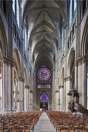 simsearch:862-06676770,k - The main aisle and 2 rose windows at the west end of the interior of Notre Dames de Reims, Reims, Champagne Ardenne, France. Stock Photo - Rights-Managed, Code: 862-06676785