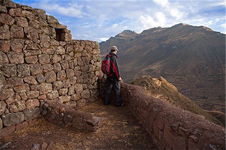 simsearch:862-06677365,k - South America, Peru, Cusco, Sacred Valley, Pisac. A hiker looks out over the Sacred Valley from the Inca ruins of Pisac Stock Photo - Rights-Managed, Code: 862-06677375