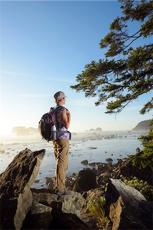 pacific northwest - Woman hiker at Cape Alava, Olympic National Park, Clallam County, Washington, USA Stock Photo - Rights-Managed, Code: 862-06677631