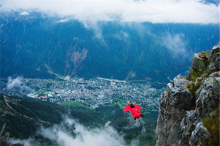 extremism - Europe, France, Haute Savoie, Rhone Alps, Chamonix Valley, base jumper at Brevant Stock Photo - Rights-Managed, Code: 862-06825469