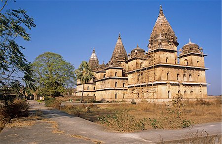 Asia, India, Madhya Pradesh, Orchha.  Chhatris, cenotaphs to Orchha's rulers, located by the Betwa River. Stock Photo - Rights-Managed, Code: 862-06825855