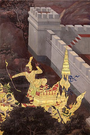 Thailand, Bangkok. Wall painting depicting scenes from the Ramakien at Wat Phra Kaew, Temple of the Emerald Buddha, within the grounds of the Royal Grand Palace. Stock Photo - Rights-Managed, Code: 862-06826291