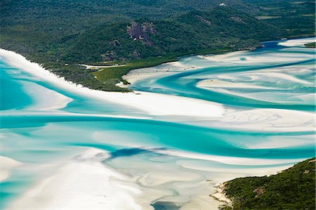 Australia, Queensland, Whitsundays, Whitsunday Island.  Aerial view of shifting sand banks and turquoise waters of Hill Inlet in Whitsunday Islands National Park. Stock Photo - Rights-Managed, Code: 862-07495764