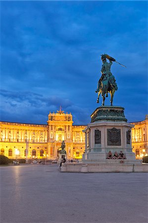 Austria, Osterreich. Vienna, Wien. Hofburg Complex. Heldenplatz. The Imperial Palace, Archduke Charles statue and Prince Eugene of Savoy equestrian statue. Stock Photo - Rights-Managed, Code: 862-07689820