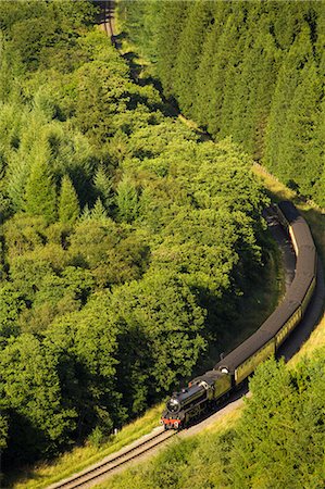 United Kingdom, England, North Yorkshire, Levisham. The steam train 61002, 'Impala', passes through Newtondale Forest as seen from Skelton Tower. Photographie de stock - Rights-Managed, Code: 862-07689988