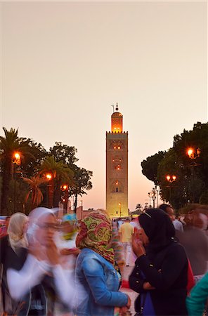 simsearch:862-03364637,k - Koutoubia minaret at dusk. Marrakech, Morocco Stock Photo - Rights-Managed, Code: 862-07910271
