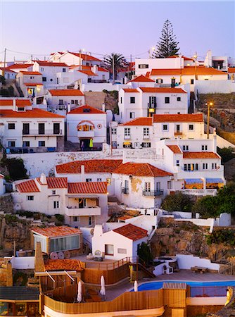 simsearch:862-05998941,k - Portugal, Sintra, Azehas do Mar, Overview of town at dusk Stock Photo - Rights-Managed, Code: 862-07910443