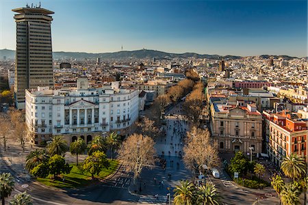 Top view over La Rambla street, Barcelona, Catalonia, Spain Stock Photo - Rights-Managed, Code: 862-07910681