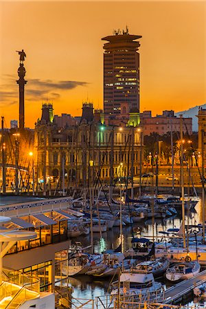 Port Vell at sunset, Barcelona, Catalonia, Spain Stock Photo - Rights-Managed, Code: 862-07910696