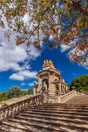 The Cascada monument with blooming tree at Parc de la Ciutadella or Ciutadella Park, Barcelona, Catalonia, Spain Stock Photo - Rights-Managed, Code: 862-07910699