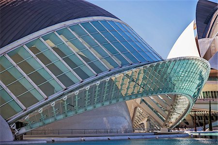 Detail view of the L'Hemisferic Planetarium, Imax Cinema, located in the City of Arts and Sciences, Ciutata de les Arts i les Ciencies, Valencia, Spain. Stock Photo - Rights-Managed, Code: 862-07910735