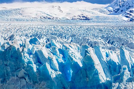 Argentina, Perito Moreno Glacier, Los Glaciares National Park, Santa Cruz Province.  A view of the crevassed top of the vast Perito Moreno glacier which is 30 km long and 5 km wide. Its wall is about 74 m high. Stock Photo - Rights-Managed, Code: 862-08089926