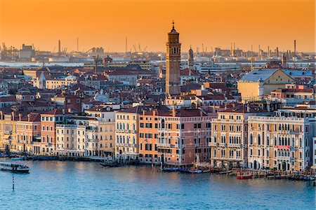 Top view over Grand Canal at sunset, Venice, Veneto, Italy Stock Photo - Rights-Managed, Code: 862-08090614