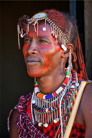 Africa, Kenya, Narok County, Masai Mara. Maasai Man dressed in traditional attire. Stock Photo - Rights-Managed, Code: 862-08090825