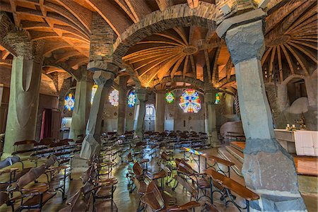 Interior of the Church of Colonia Guell, Coloma de Cervello, Catalonia, Spain Stock Photo - Rights-Managed, Code: 862-08091149