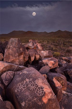 Ancient Petroglyph, USA, Arizona, Tucson, Sonoran desert, Saguaro National Park, Ancient Petroglyph and moon Stock Photo - Rights-Managed, Code: 862-08274056