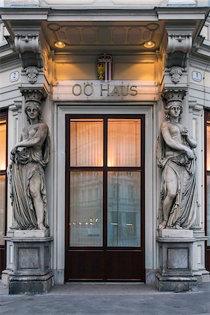 Caryatid sculpted female figure statues on the facade of a building in the historic centre, Vienna, Austria Stock Photo - Rights-Managed, Code: 862-08698671