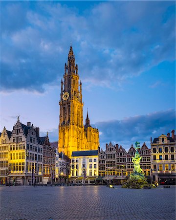 flemish - Belgium, Flanders, Antwerp (Antwerpen). Onze-Lieve-Vrouwekathedraal (Cathedral of Our Lady) on Grote Markt square at dawn. Stock Photo - Rights-Managed, Code: 862-08698712