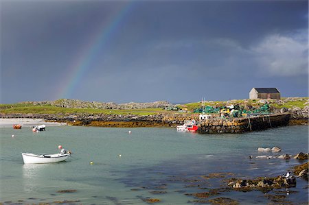 Scotland, Argyll and Bute, Isle of Tiree. A stormy sky and rainbow at Scarinish Harbour. Stock Photo - Rights-Managed, Code: 862-08700007