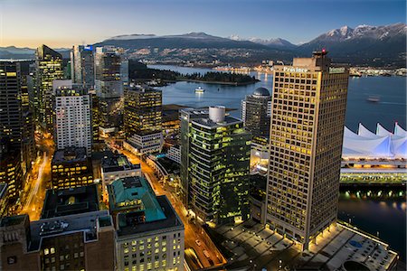 Downtown skyline at dusk, Vancouver, British Columbia, Canada Stock Photo - Rights-Managed, Code: 862-08718503