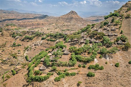 Ethiopia, Amhara Region, Welo.  A mountain-top village of the Amharic-speaking Welo people living in a remote part of their province above a tributary of the Lesser Abay River. Stock Photo - Rights-Managed, Code: 862-08718760