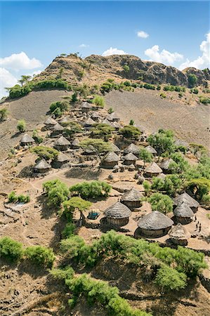 Ethiopia, Amhara Region, Welo.  A mountain-top village of the Amharic-speaking Welo people living in a remote part of their province above a tributary of the Lesser Abay River. Stock Photo - Rights-Managed, Code: 862-08718761