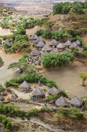 Ethiopia, Amhara Region, Welo.  A mountain-top village of the Amharic-speaking Welo people living in a remote part of their province above a tributary of the Lesser Abay River. Stock Photo - Rights-Managed, Code: 862-08718762