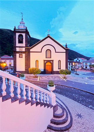 simsearch:862-03889206,k - Portugal, Azores, Sao Jorge, Velas, Main Church of Santa Catarina at dusk. Stock Photo - Rights-Managed, Code: 862-08719374