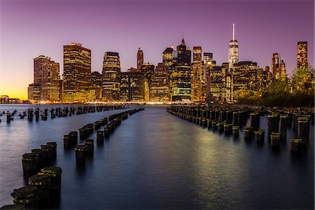 simsearch:862-08091471,k - Lower Manhattan skyline at dusk from Brooklyn Bridge Park, Brooklyn, New York, USA Stock Photo - Rights-Managed, Code: 862-08720016