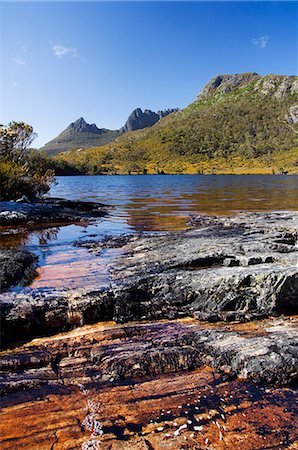pictures overland track - Australia,Tasmania. Peaks of Cradle Mountain (1545m) on Lila Lake on 'Cradle Mountain-Lake St Clair National Park' - part of Tasmanian Wilderness World Heritage Site. Stock Photo - Rights-Managed, Code: 862-03289065