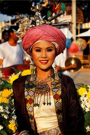 Thai woman dressed in typical head dress at Parasol Festival Stock Photo - Rights-Managed, Code: 862-03354984