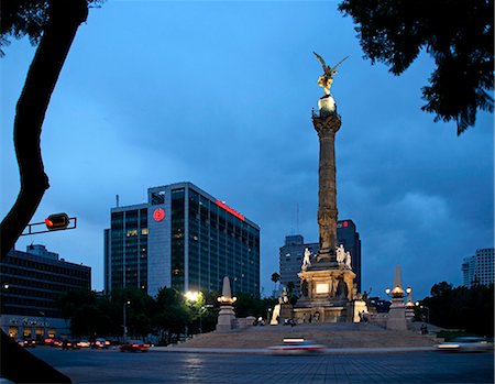 simsearch:862-07495921,k - El Ángel de la Independencia (The Angel of Independence),is a victory column located on a roundabout over Paseo de la Reforma in downtown Mexico City. Stock Photo - Rights-Managed, Code: 862-03364452