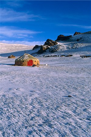 steppe - Mongolia,Bayan-Olgii Province. Yurts in Winter. Stock Photo - Rights-Managed, Code: 862-03364527