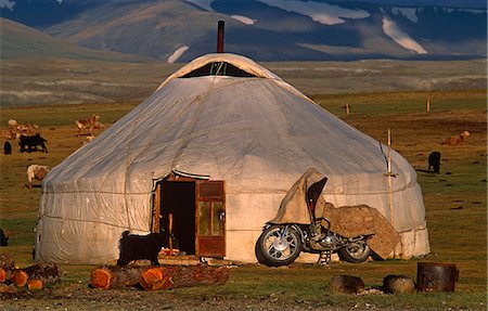 steppe - Mongolia,Bayan-Olgii Province. Yurts in Winter. Stock Photo - Rights-Managed, Code: 862-03364529