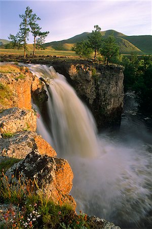 steppe - Mongolia,Karakorum. Ulaan Tsutgalan waterfall on the Orkhon river. Stock Photo - Rights-Managed, Code: 862-03364547