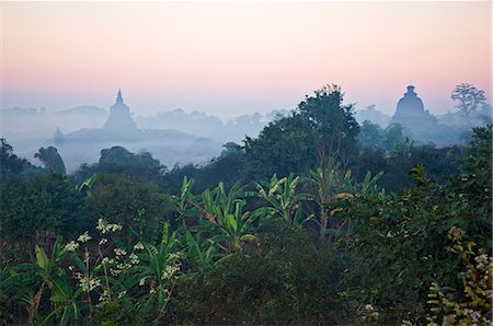 Early morning mist shrouds the historic temples of Mrauk U which were built in the Rakhine style between the 15th and 17th centuries. Stock Photo - Rights-Managed, Code: 862-03365321