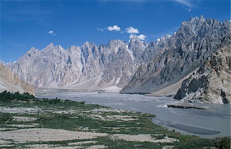 pakistan - Cathedral spire mountains and Hunza River,Passu in northern Pakistan Stock Photo - Rights-Managed, Code: 862-03360392